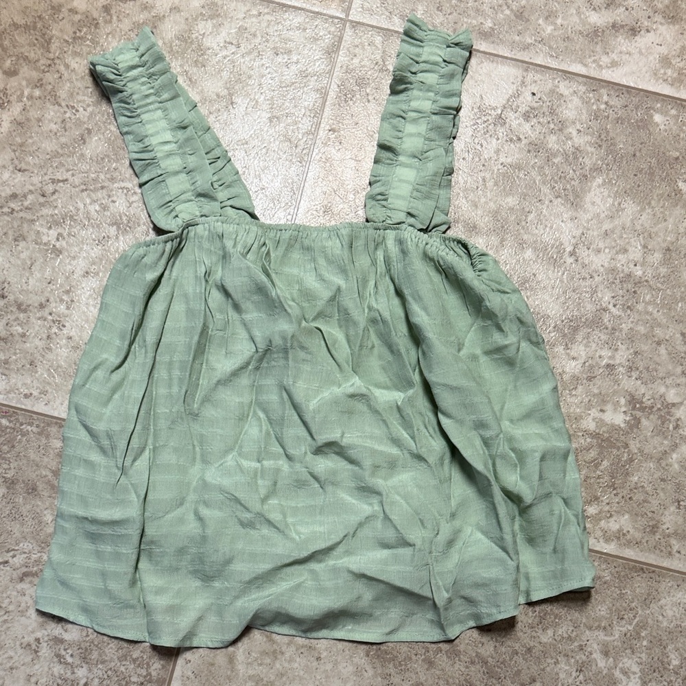 NWT! Sage Green Ruffled Strap Tank Top